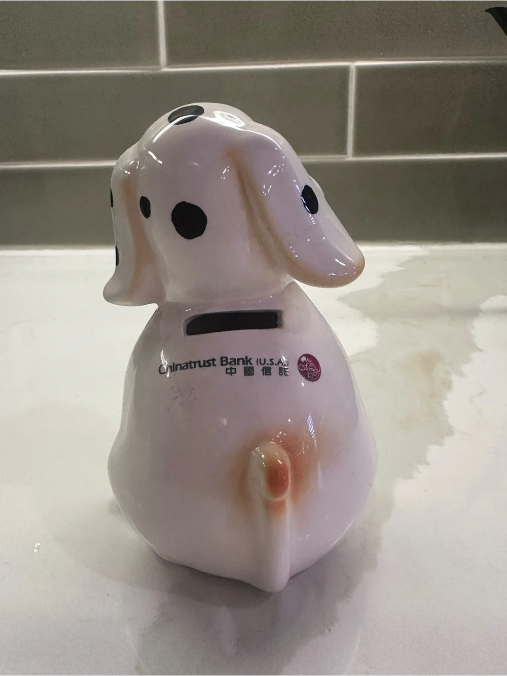 White Ceramic Dalmatian Dog Coin Jar with Black Spots